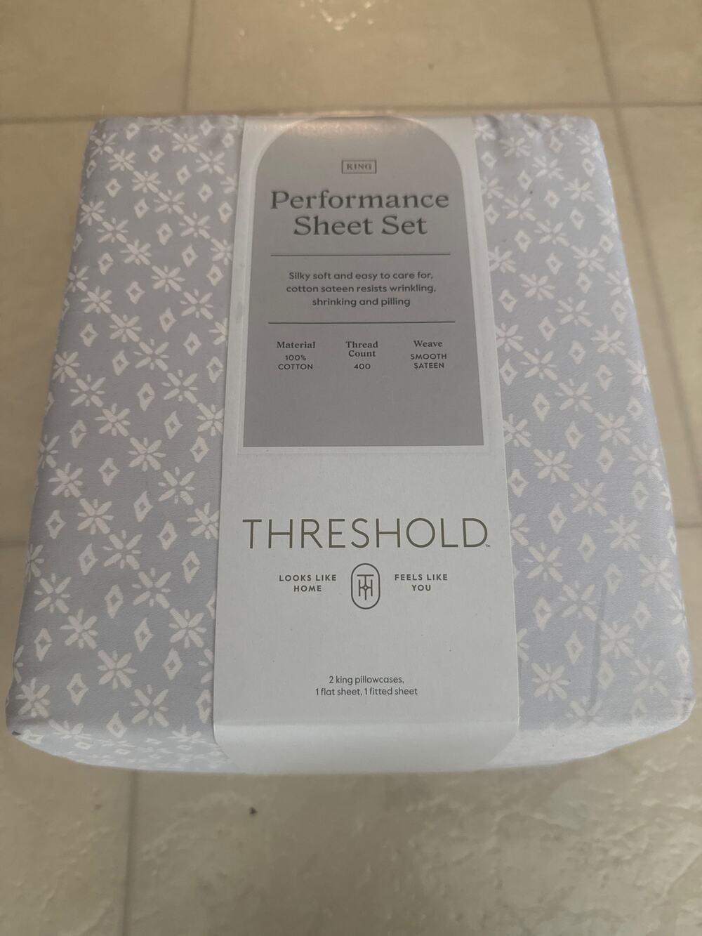NEW King 400 Thread Count Christmas Holiday Threshold Performance Sheet Set